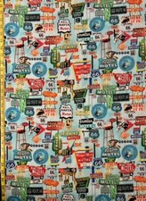 Route 66 Signs Timeless Treasures Fabric mother road motel blue