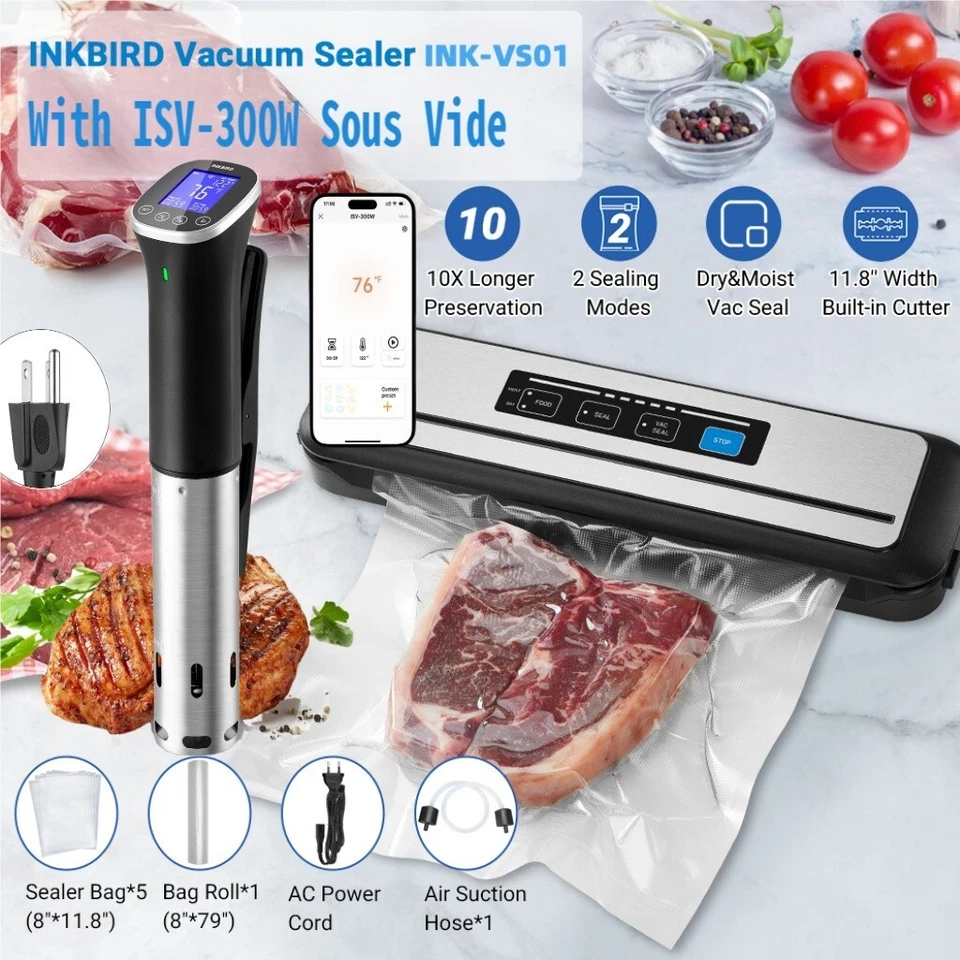 Inkbird Slow Cooker Sous Vide Machine ISV-300W WiFi Food Saver Vacuum Sealer Dry