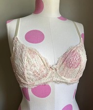 Vintage Victoria  s Secret Bra 36B Nylon Satin Lace Light Pink Y2K Unlined