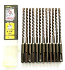 12 DIAGER BOOSTER 1/4" SDS PLUS CARBIDE TIP MASONRY HAMMER DRILL BITS 4"x6"