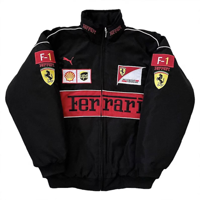 Black Ferrari Jacket - Racing Vintage Jacket, F1 Nascar Jacket