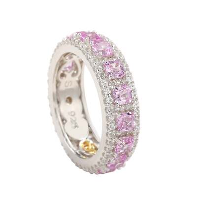 Suzy Levian Sterling Silver Pink Sapphire Diamond Accent Modern Eternity Band