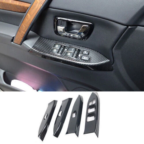 4x For Mitsubishi Pajero Montero 2006-19 Carbon Look Window Lock Lift Cover Trim - Image 2 of 4