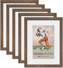 12x16 Picture Frame Set of 5, Walnut Finish, HD Glass, Wall Display