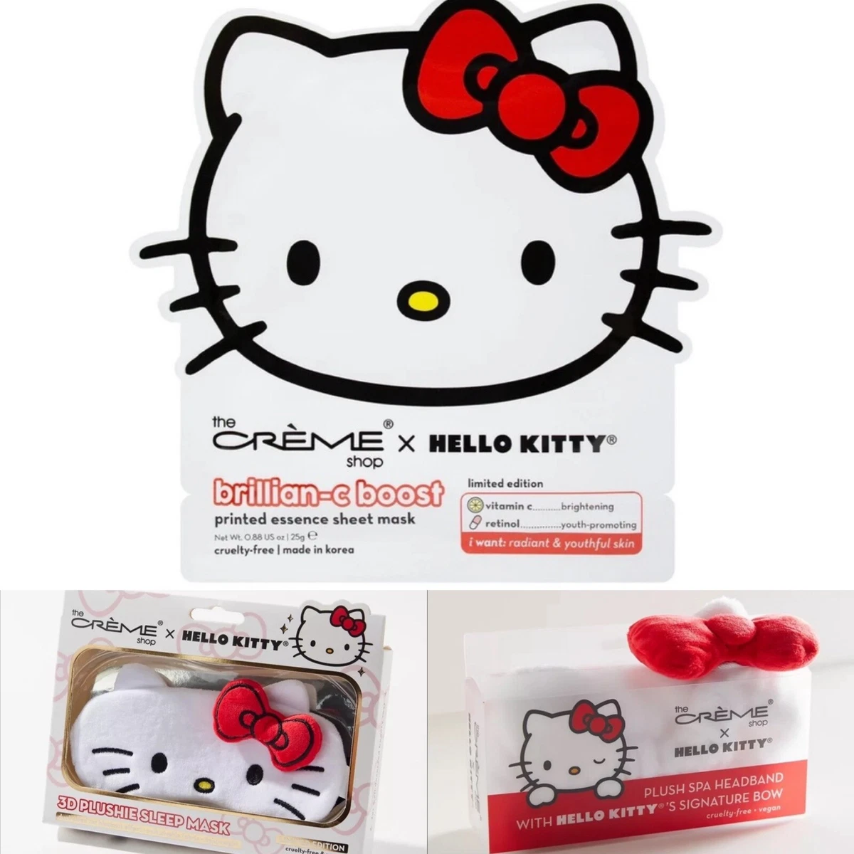 Fascia Per Capelli In Peluche The Crème Shop X Hello Kitty | Cerchietto Morbido Per Detergere Viso E Skincare | Vegano