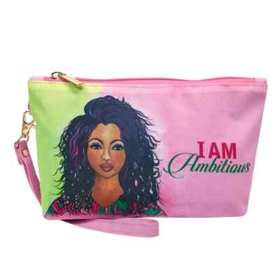I Am Ambitious Themed Makeup Bag Case Pouch Wristlet Handbag