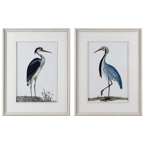 Uttermost Shore Birds Wood Glass Framed Prints in Black/Blue/White (Set of 2) - Picture 1 of 3