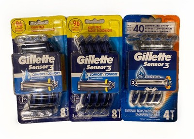 LOT OF 3 Gillette Sensor3 Comfortgel Disposable Razor 3-Blade (20 TOTAL Razors)