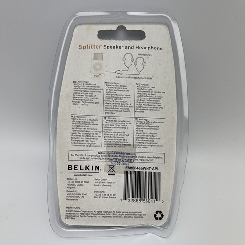 ✅ New Genuine Belkin Headphone Splitter Y-adapter iPod Access Apple MP3 Player - Picture 2 of 3