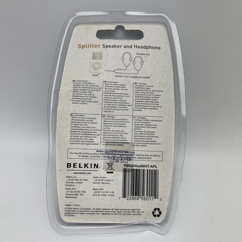 ✅ New Genuine Belkin Headphone Splitter Y-adapter iPod Access Apple MP3 Player - Image 2 of 3