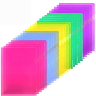 Sooez 25 Pack Clear Document Folder Project Pockets, Clear  Assorted Colors 