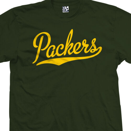 Packers Script Tail Shirt - Baseball Style Text Football  Women Ladies Unisex - Photo 1 sur 33