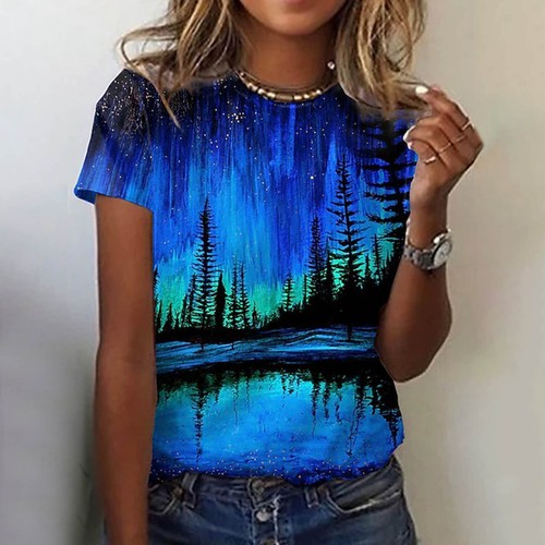 Women's Summer Top Shirt Round Flower Print Fashion Elegant Tops | eBay