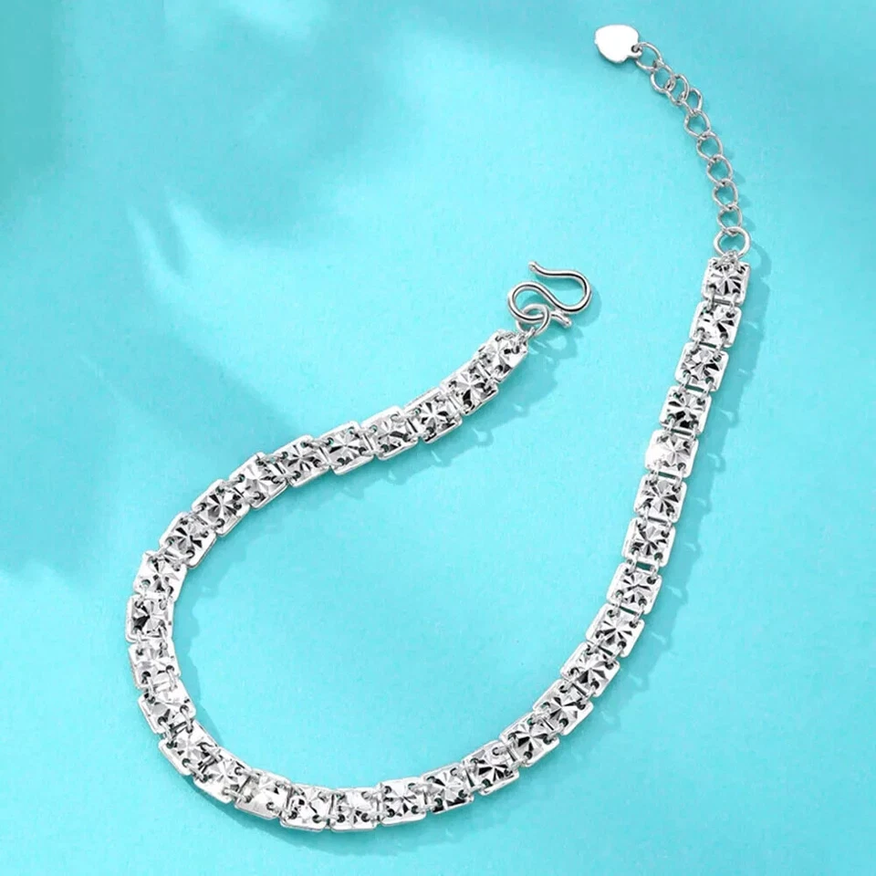 Pure Pt950 Platinum 950 Chain Women Square Beads Link Bracelet 5.5g/6.3-7.1inch - Image 2 of 4