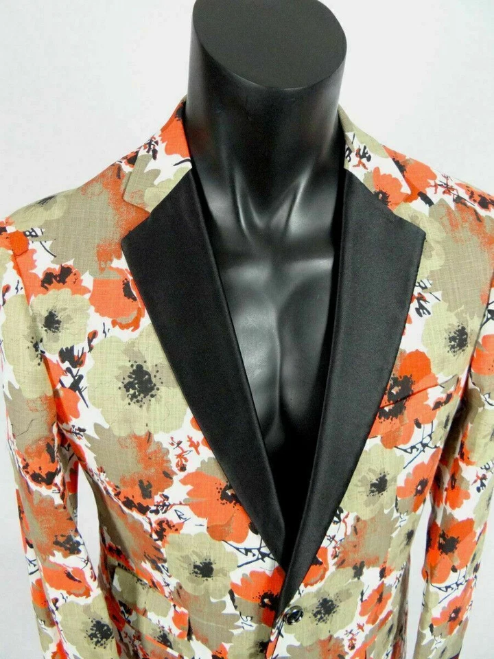 Mens INSOMNIA MANZINI Entertainer Sport Jacket Blazer Linen Orange Florals - Image 3 of 4