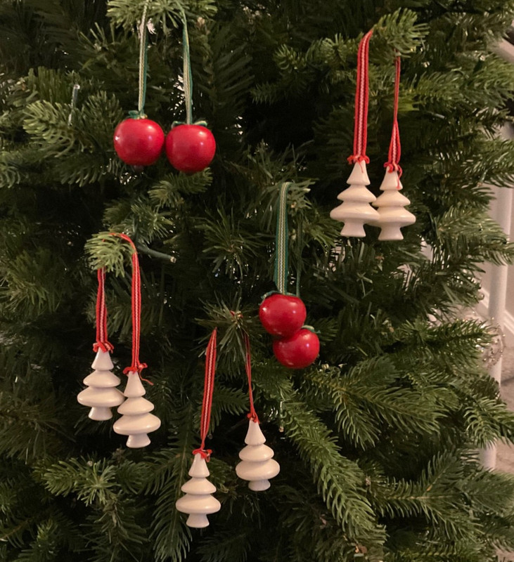 Vintage Wooden Crate & Barrel Christmas Tree Ornaments Set Of 5