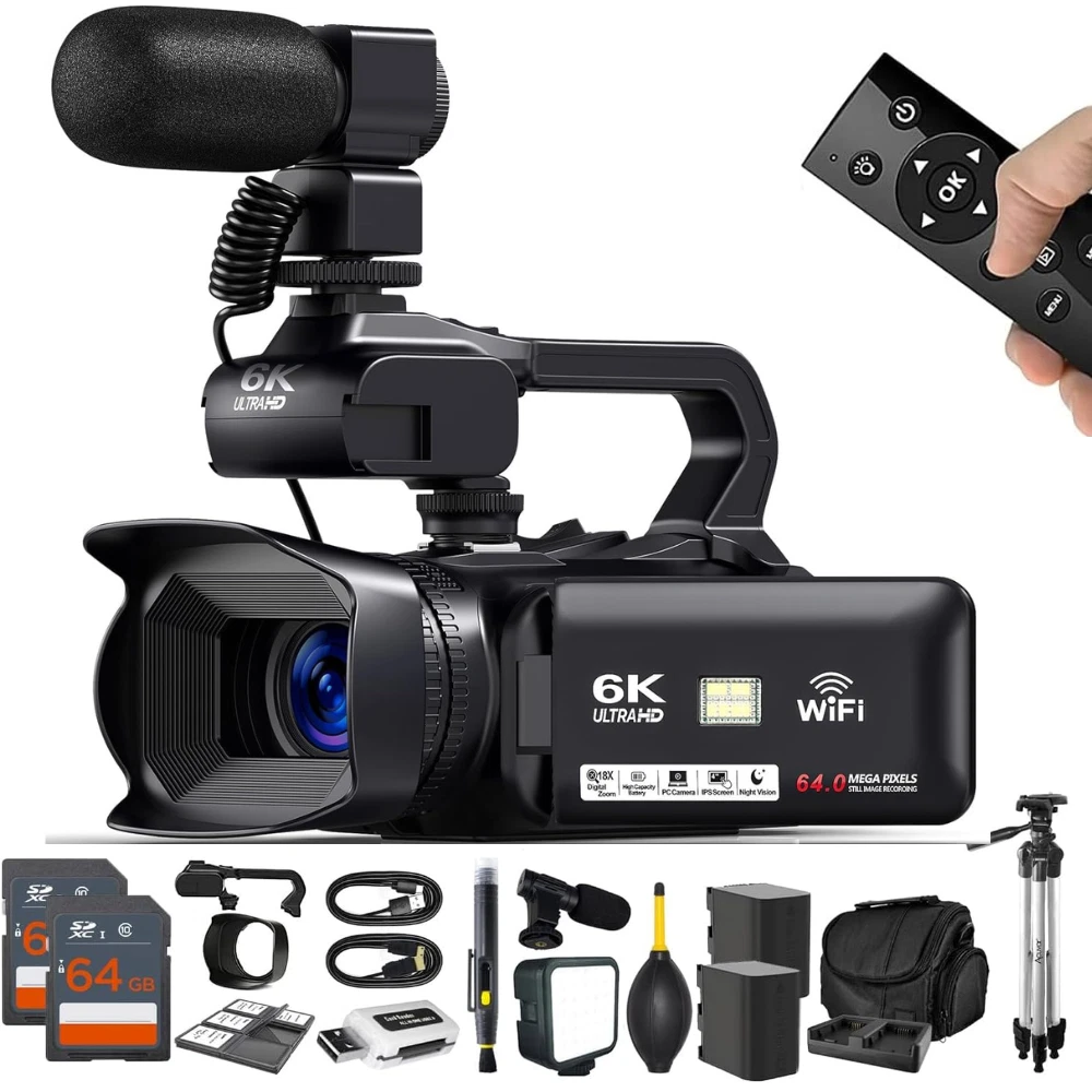 6K Video Camera Camcorder, 64MP 60FPS18X Digital Zoom Auto Focus
