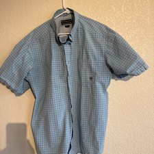 Ariat Pro Series Button Down Shirt Mens Size XL Light Blue Check Short Sleeve