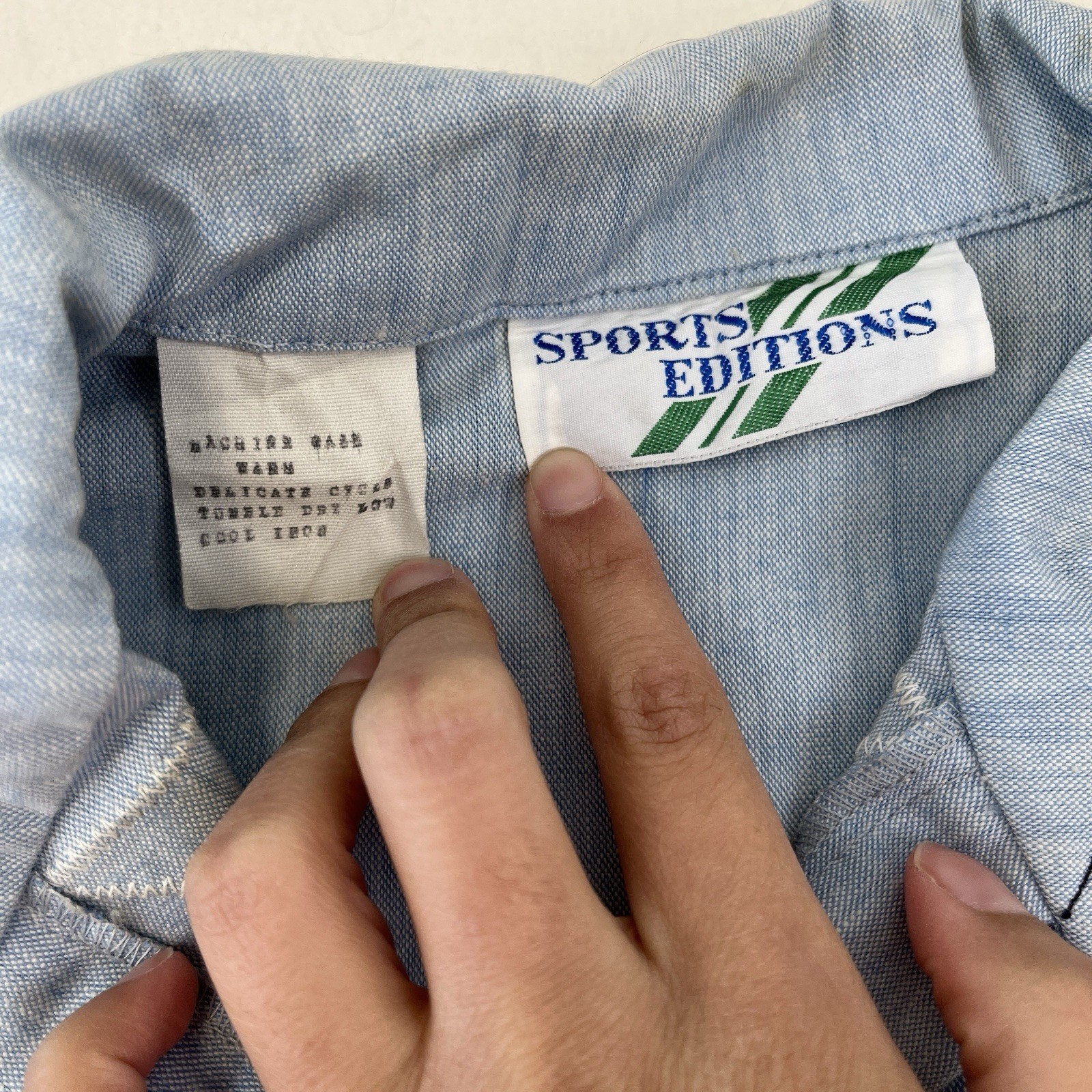 Vintage Chambray Patchwork Button Up Shirt Pant 7… - image 4