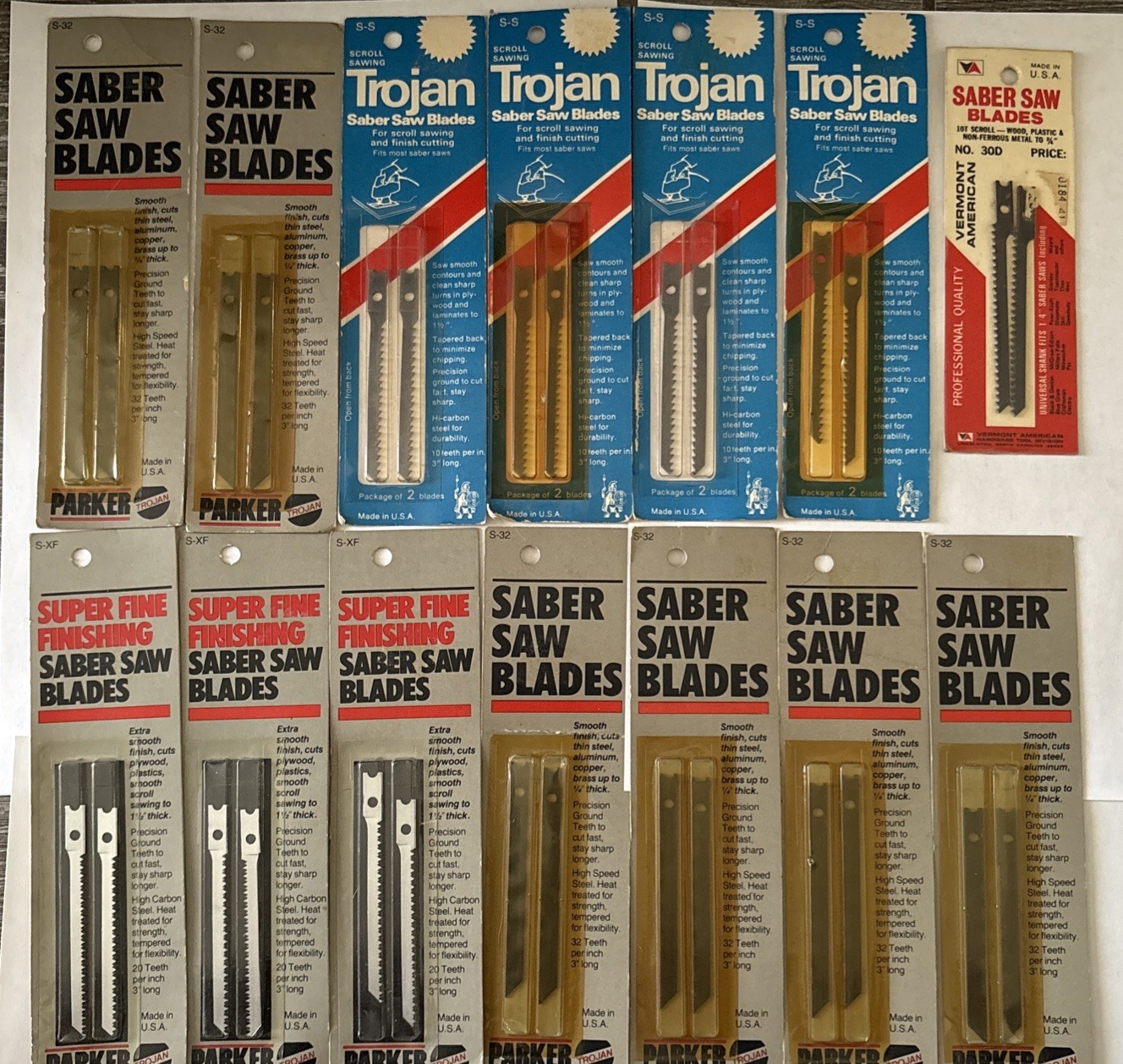 14 Vintage NOS Scroll/Saber Saw Blades Lot Parker S-32 S-XF Trojan S-S USA