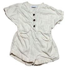 Zara Kids Girls Off White Utility Denim Romper Size 7 122cm Button Front Pocket