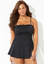 Swimsuits for All Women's Ruched Skirted Bandeau Swimdress Plus Size 26 Black