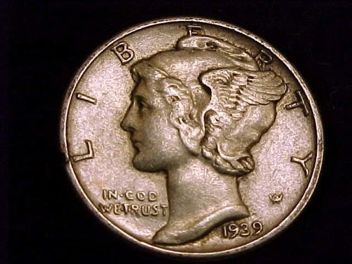 1939-D  Mercury Dime, Extra Fine Grade.