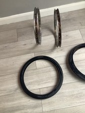 2 1965 Moulton 28 H dunlop Bike Rims 16 X 1 3/8 to restore + 2 free tyres