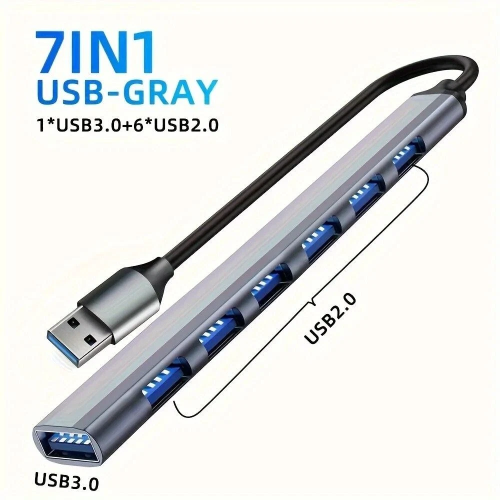 USB C Hub USB Hub 3.0, Aluminum 7 in 1 USB Extender, USB Splitter with USB 3.0,