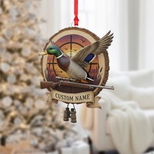 Personalized Mallard Duck Hunting Ornament Hunter Rifle Gift Acrylic
