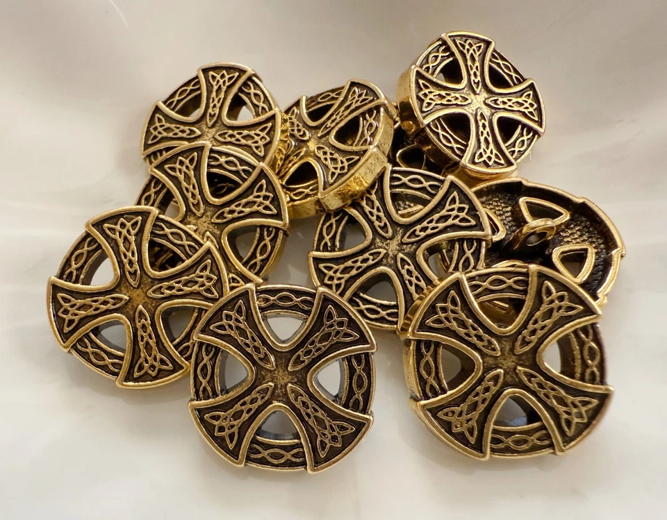 10PC Antiqued Gold Cross Shank Metal Buttons Sew on Buttons 20mm - Image 4 of 4