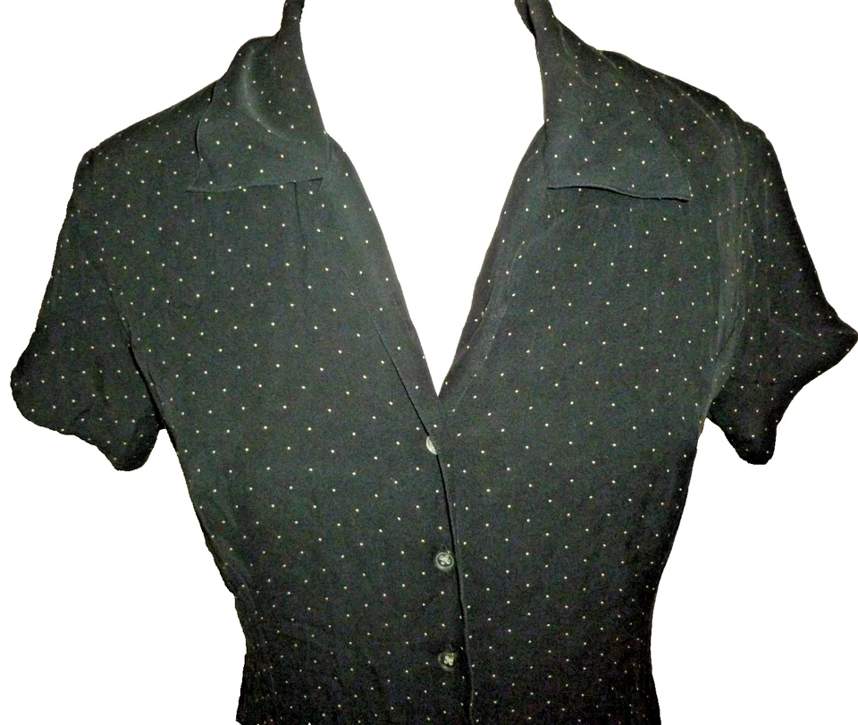 Vestido largo a lunares 100% seda Lauren Ralph Lauren negro manga corta forrado talla 8 Foto 4 de 4