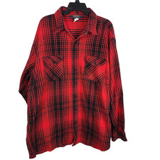 VINTAGE Oshkosh B Gosh Mens Shirt XXLT Red Buffalo Plaid Flannel Heavy USA 90s