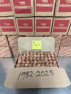 Bulk Pennies 50 Rolls $25 FV CIRCULATED Coin Lot Lincoln Cents 1982 2025 Box#147