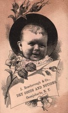Cute BABY On J. ROSEBOROUGH & CO. DRY GOODS, CANAJOHARI, NY Victorian Trade Card