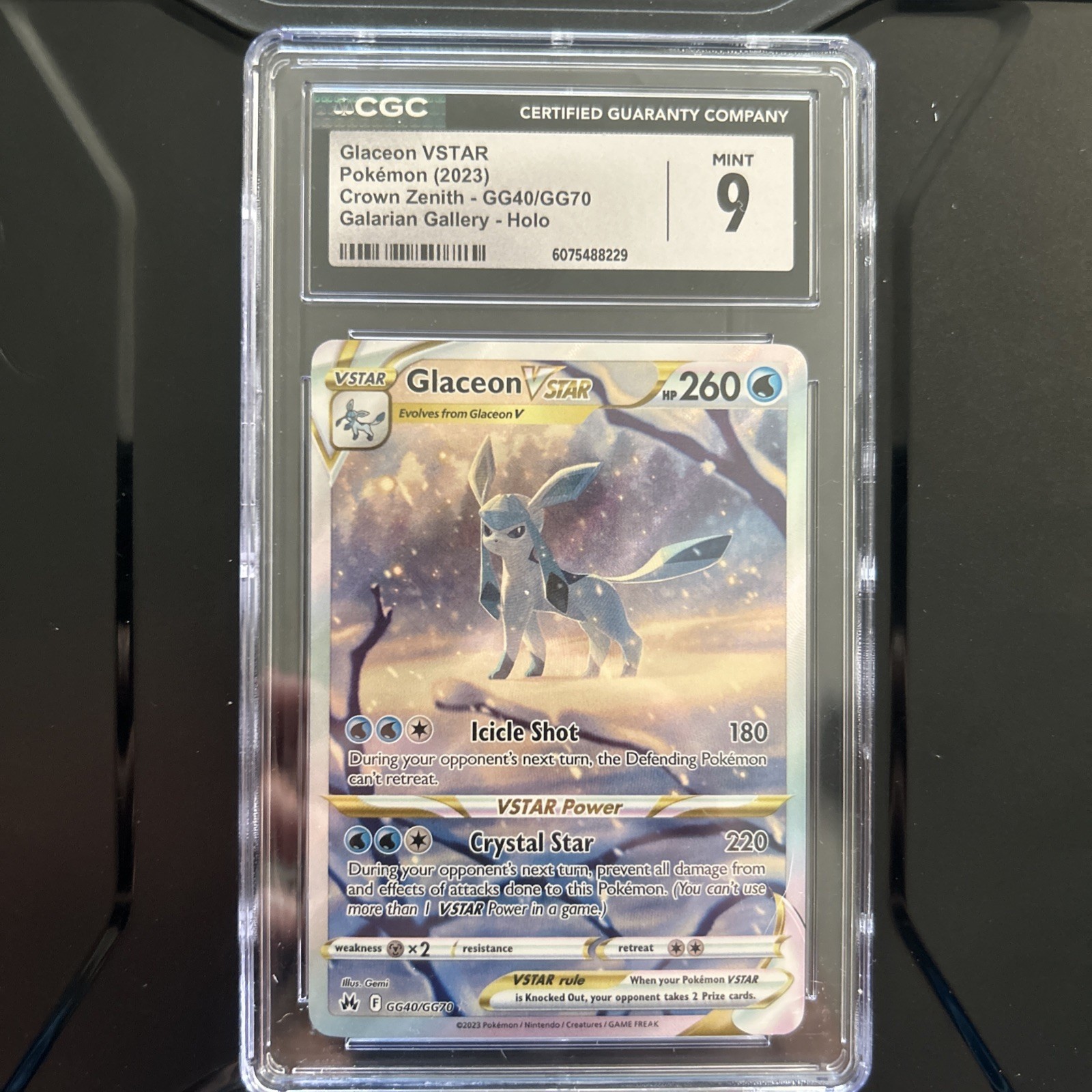 Glaceon VSTAR #GG40/GG70 English Crown Zenith Galarian Gallery Holo CGC Mint 9