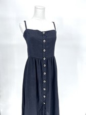 Reformation Women's Size 10 Black Button Front Thelma Linen Midi Dress