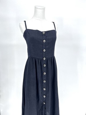 Reformation Women's Size 10 Black Button Front Thelma Linen Midi Dress