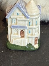 Vintage SNCO Imports Mini Cottage Figurine Blue Roof Ceramic Fairy Hous