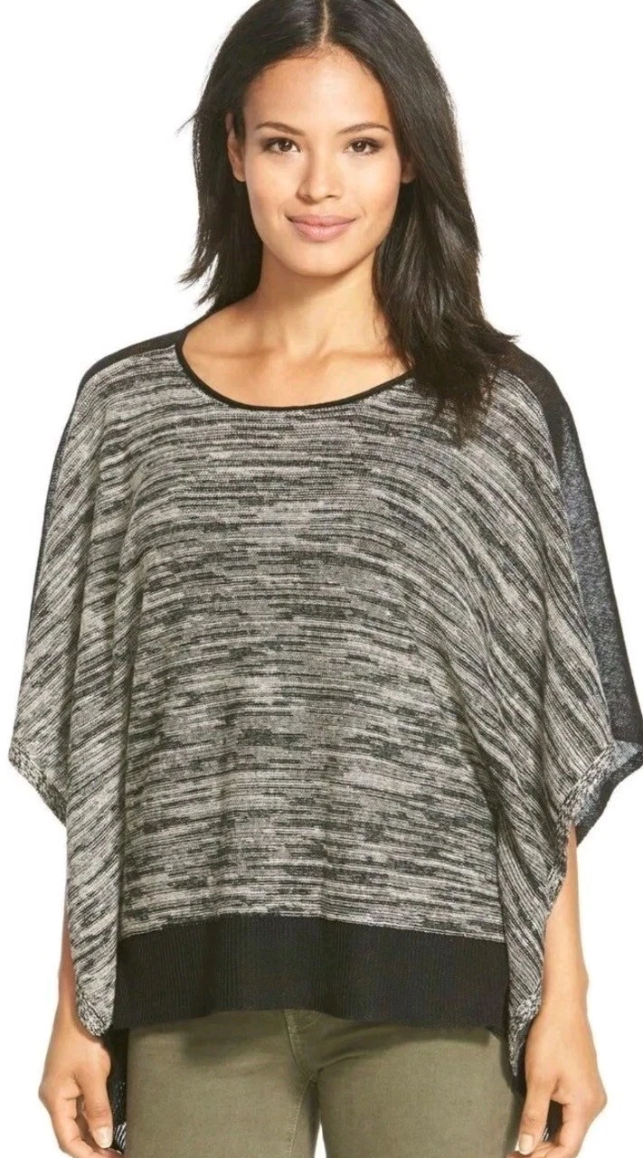 Eileen Fisher Organic Linen Twist Knit Raglan Box Poncho Top OS $228