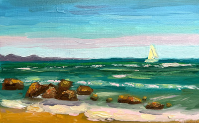 Sailboat Sea Oil Painting Original Ocean Wall Art Signed Artwork 12x8''