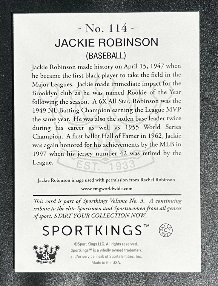 2022 Sportkings Volume 3 - Jackie Robinson #114 - Image 2 of 2