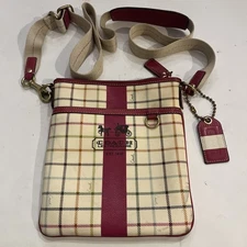 Coach Heritage Swingpack Crossbody Bag Tattersall Multicolor Adjustable Strap