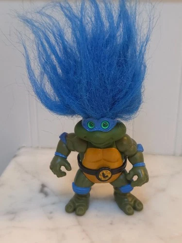 Vintage 1993 TMNT Leonardo Troll Doll Figure Playmates Toys Blue Hair 4.5 Inch