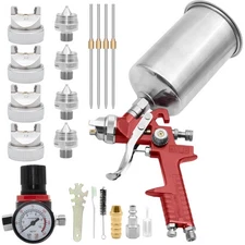 HVLP Spray Paint Gun Automotive Gravity Feed Paint Gun Kit with 4 Nozzles1.4m...