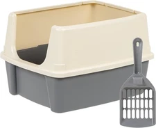 Amazon Basics Large Cat Litter Box with 19 x 15 x 11.75 inches, Grey/Beige 