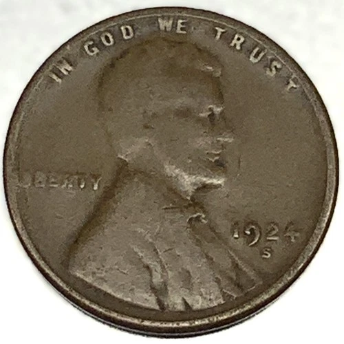 1924 S Lincoln Wheat Cent Penny VG Very Good 1c One Cent US Coin- 2162