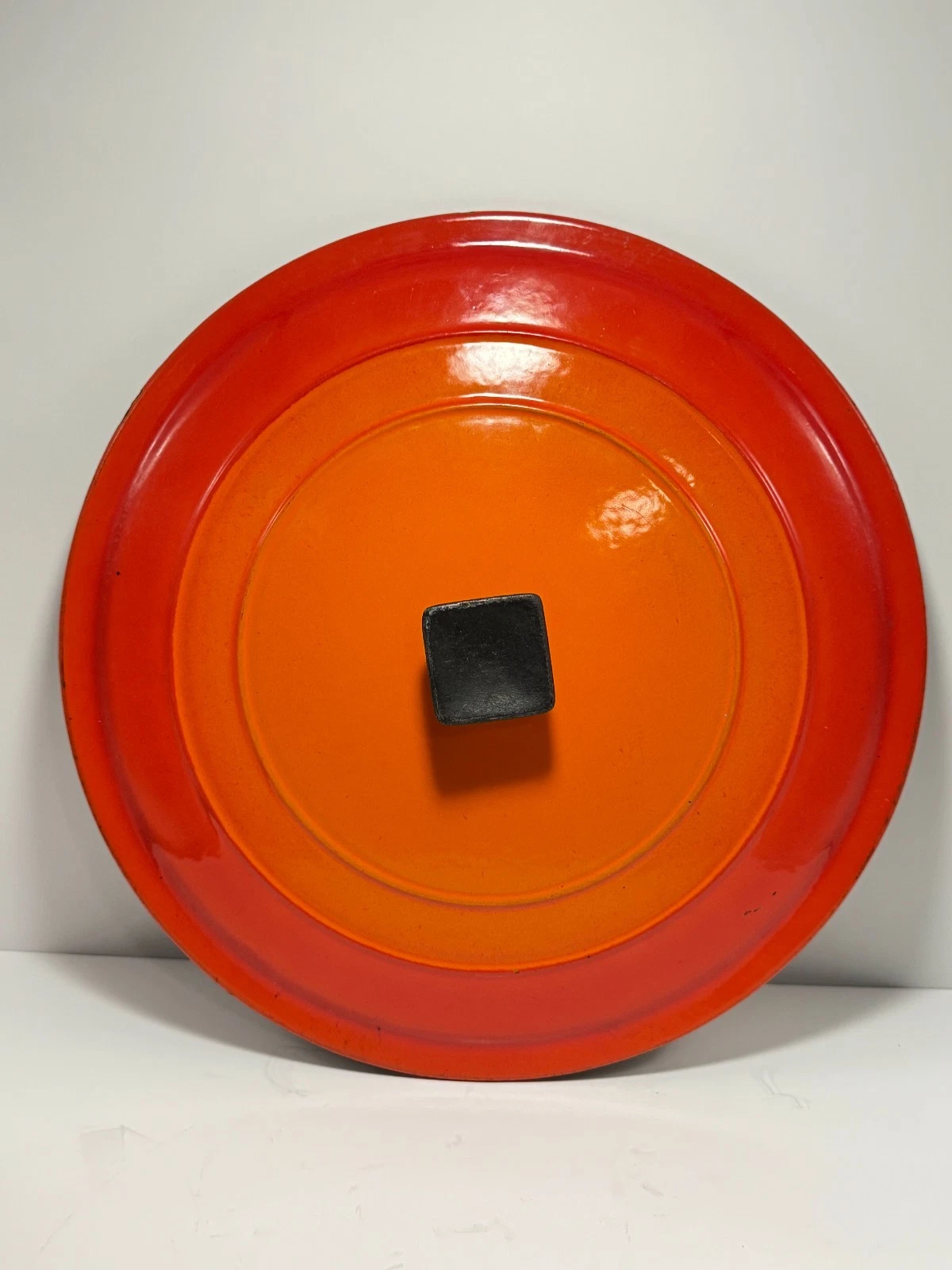 1950s Le Creuset Flame Orange Large Round Dutch Oven Lid ONLY Size G Square Knob