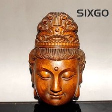 Wooden Statue Carvings Home Decor Boxwood Kwan-Yin Sculpture Wood Mini Carved