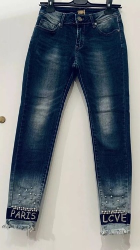 Jeans Donna Blu Scuro Vita Media, con Bordo in Strass e Perline Tg.S | eBay